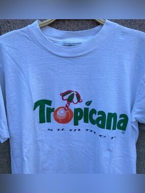 Vintage 90s Tropicana Summer Orange Juice White T-shirt | Size Mens Large
